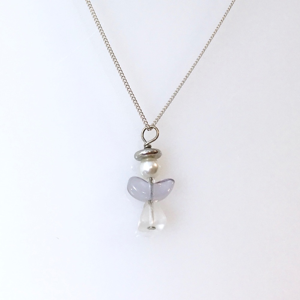 Sterling silver necklace with beaded angel pendant